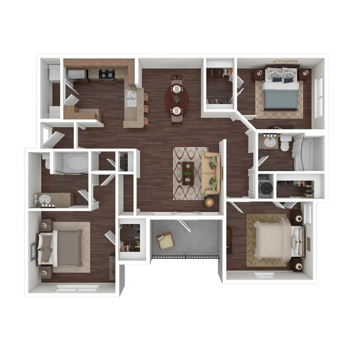 Floor plan for 3 beds, 2 baths, 1215 sqft